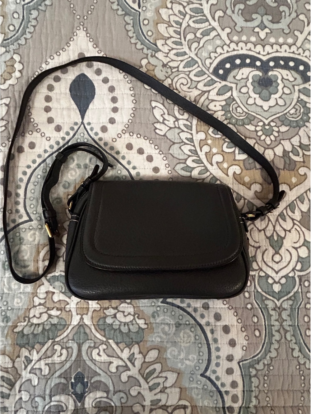 J Crew Deep Gray Signet Flap Leather Crossbody Bag with Pink